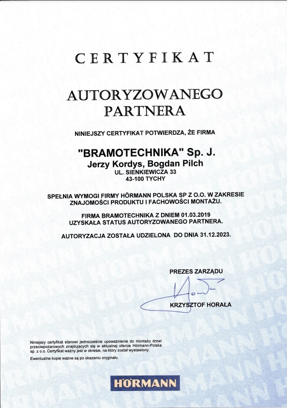 certyfikowany serwis bram przemysłowych Hormann